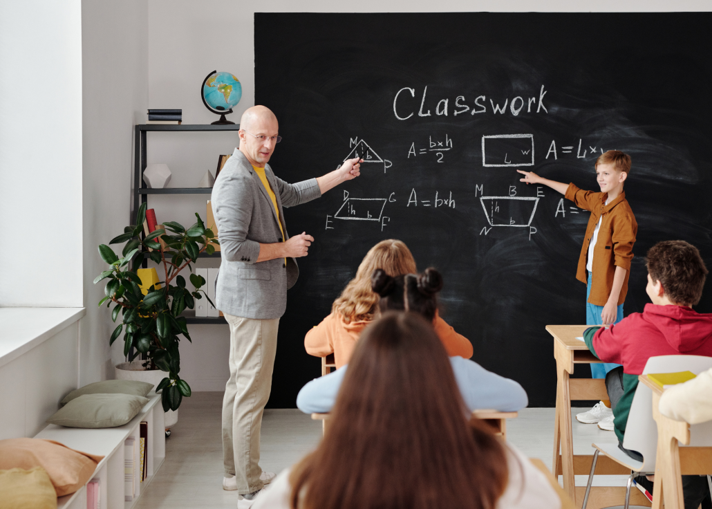 Teacher discussing in a class