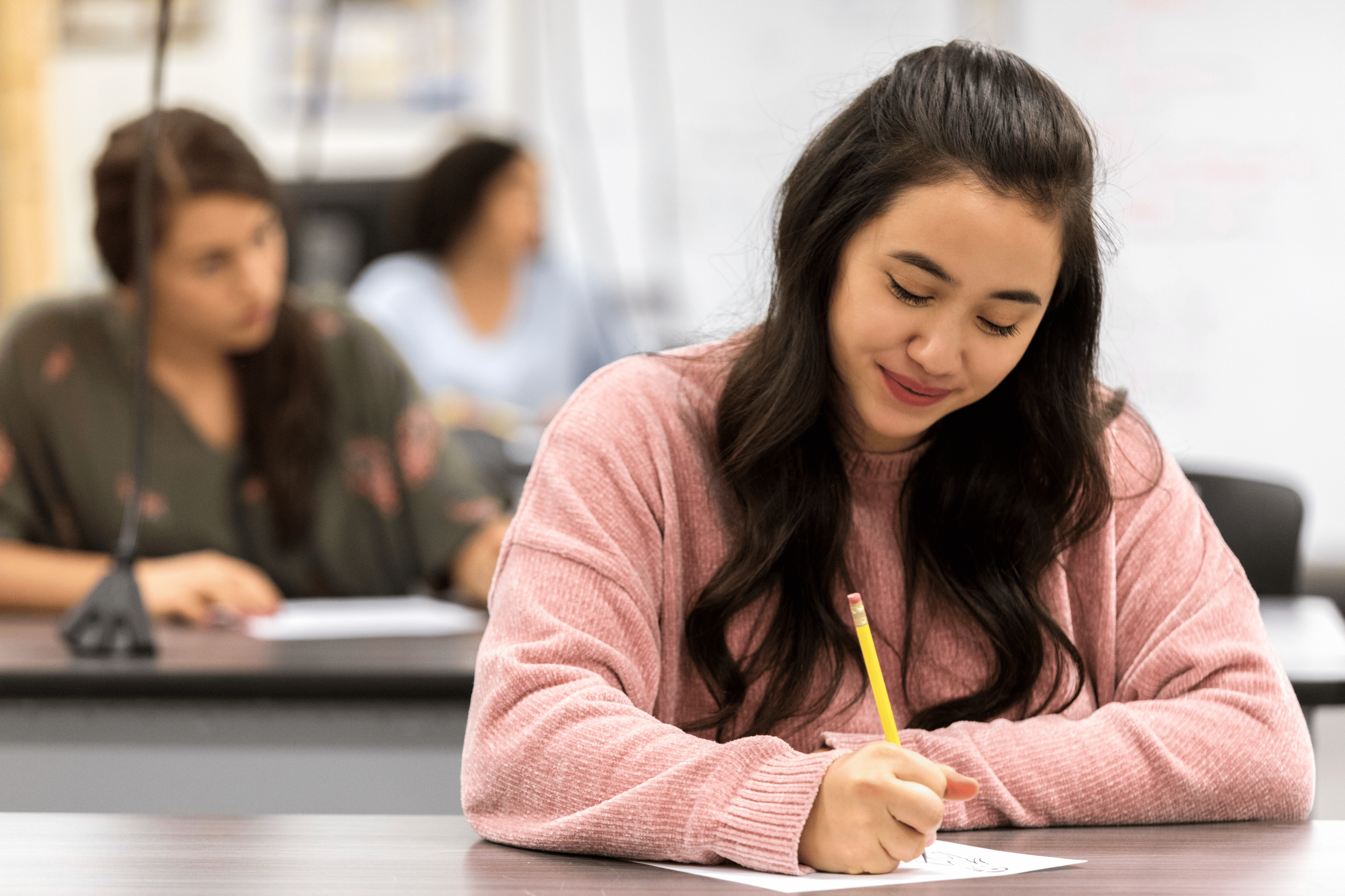 Female student taking SAT test